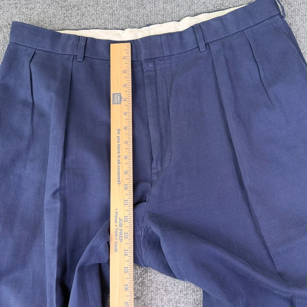VTG Polo Golf Ralph Lauren Pants Mens 38x32 Blue Pleated Chino Cotton Silk Linen